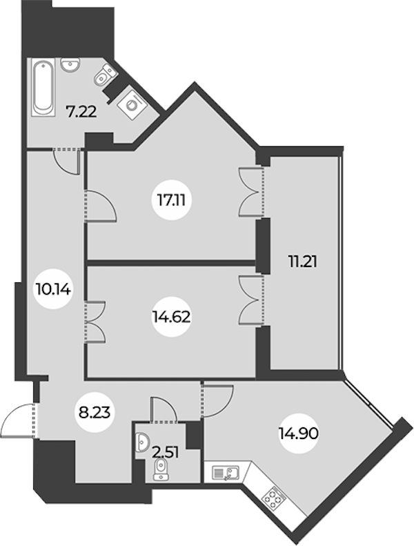2-комнатная квартира 80.34 м², 13/24 эт., ЖК «Огни Залива»